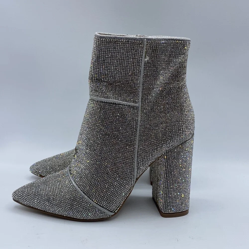 Madden Girl‎  Pointed Toe Block Heel Rhinestone Embellished Ankle Boot